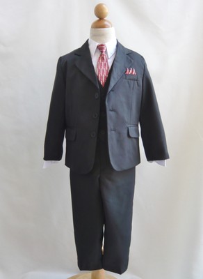 pinstripe/red tie wedding party toddler youth boy formal suit