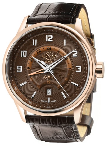 Pre-owned Gv2 By Gevril Men's 42305 Giromondo Brown Dial Brown Leather Date Swiss Watch