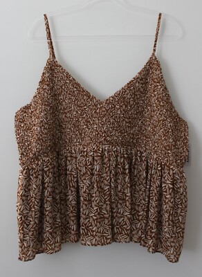 Old Navy Womens V-Neck Mesh Babydoll Cami Swing Top Brown Size XXL NWT