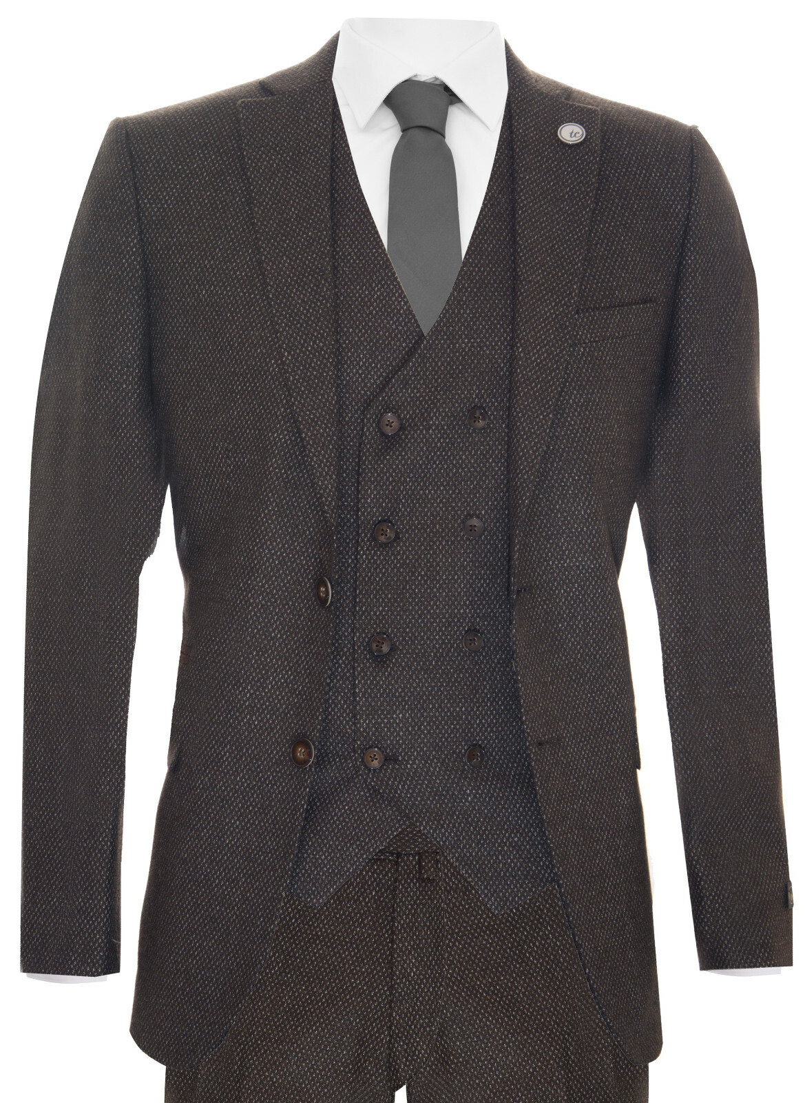 Pre-owned Truclothing Mens Brown Wool 3 Piece Suit Double Breasted Waistcoat Tweed Peaky Blinders 1920