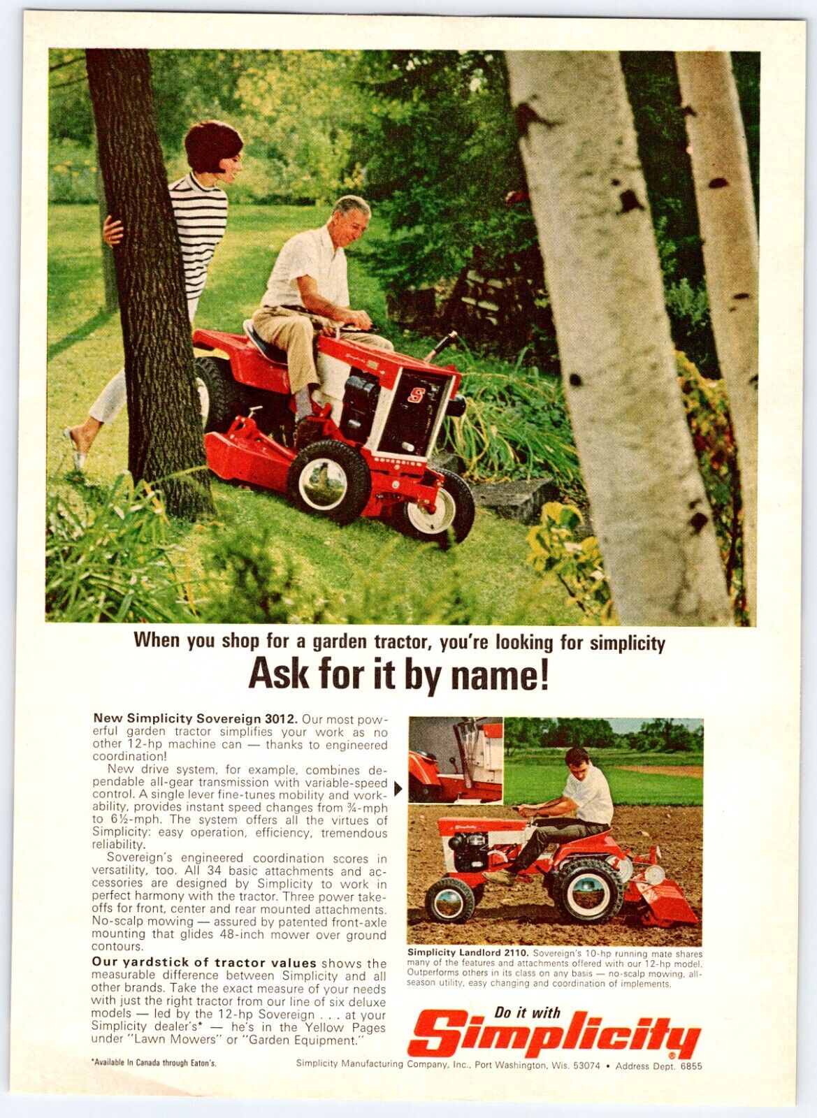1968 SIMPLICITY LAWN TRACTOR MOWER Vintage 7.5 X10.5 Magazine Ad 1960 s M309 eBay