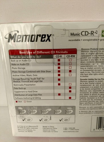 Memorex Music CD-R 5 PK 40x 700 MB 80 Minutes with Cases NEW & SEALED