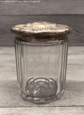 Vintage Gorham Sterling Silver Lid on Glass Jar Container 5 1/2'' t x 4 1/2'' w