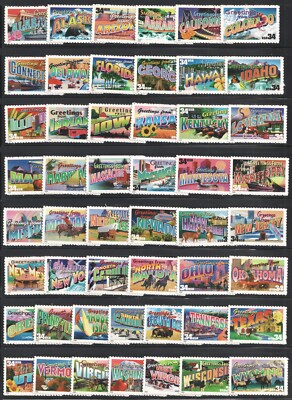 US USA #3561-3610 34c Greetings from America, Complete Set of 50 Singles Mint NH