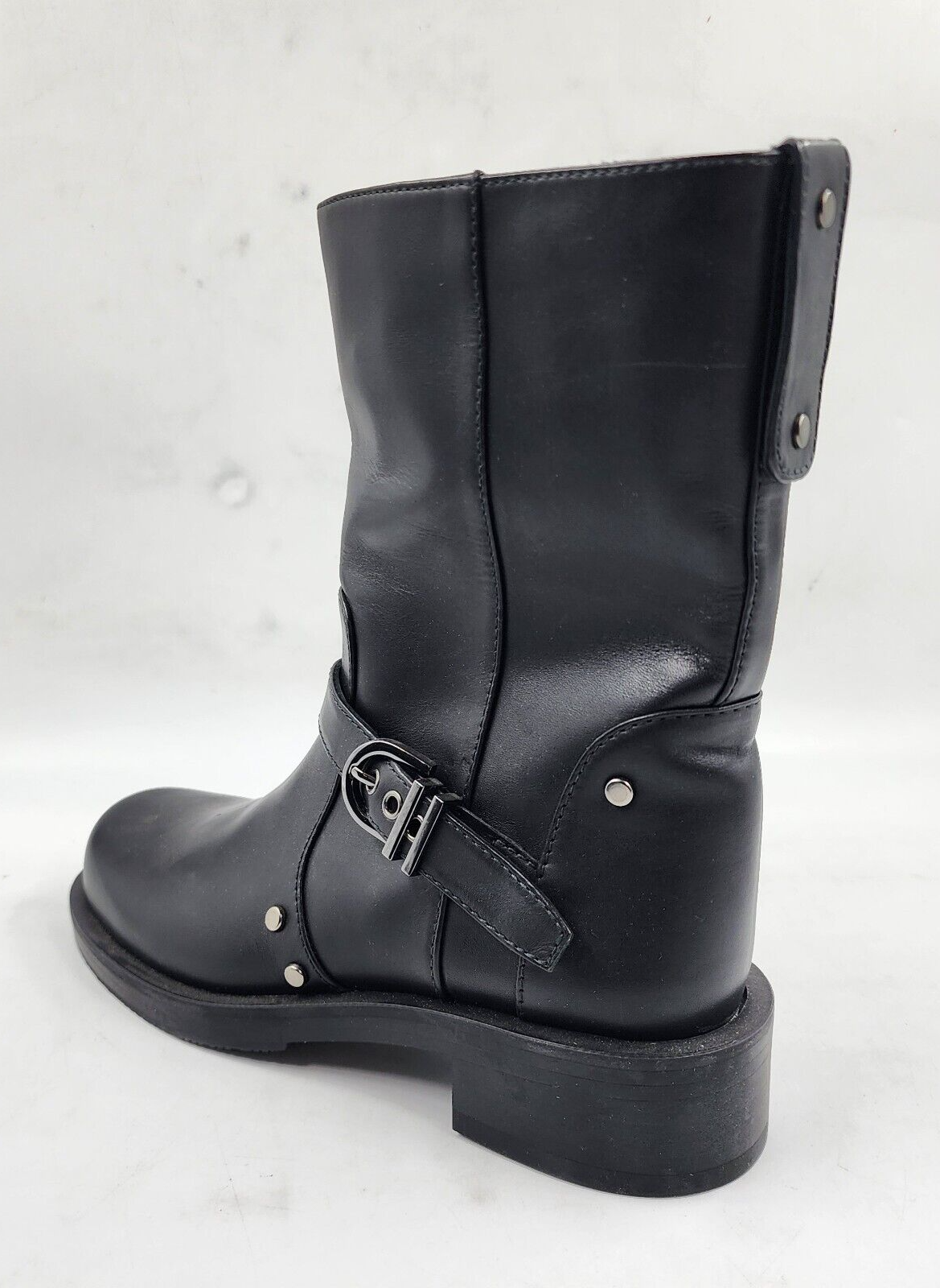 STUART WEITZMAN Studded Round Toe Boots Women's 6B Black Buckled Block Heels - Picture 13 of 16