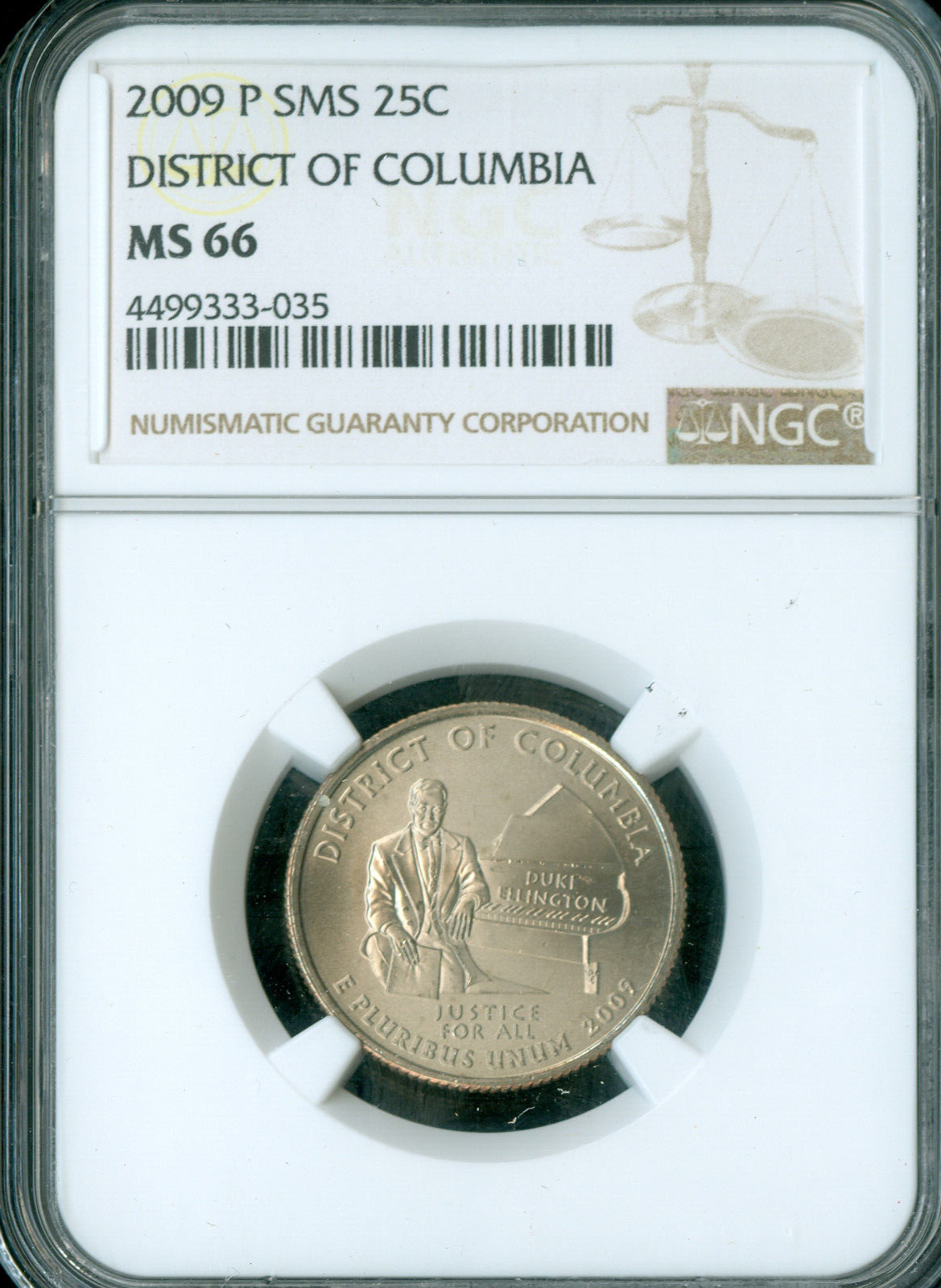 2009 P DISTRICT COLUMBIA QUARTER NGC MS66 SMS  .