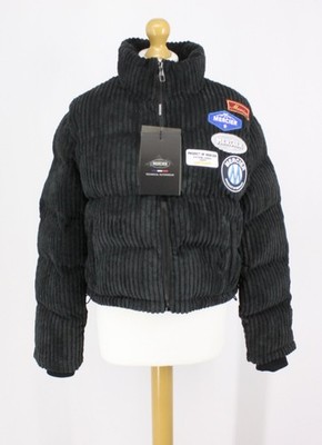 MERCIER WOMENS CORDUROY PUFFER PATCHES JACKET UK L BLACK IB