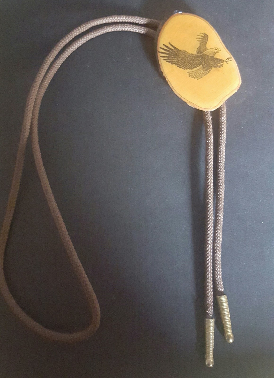 Wood Bolo Eagle Tie Goldtone Tips 18