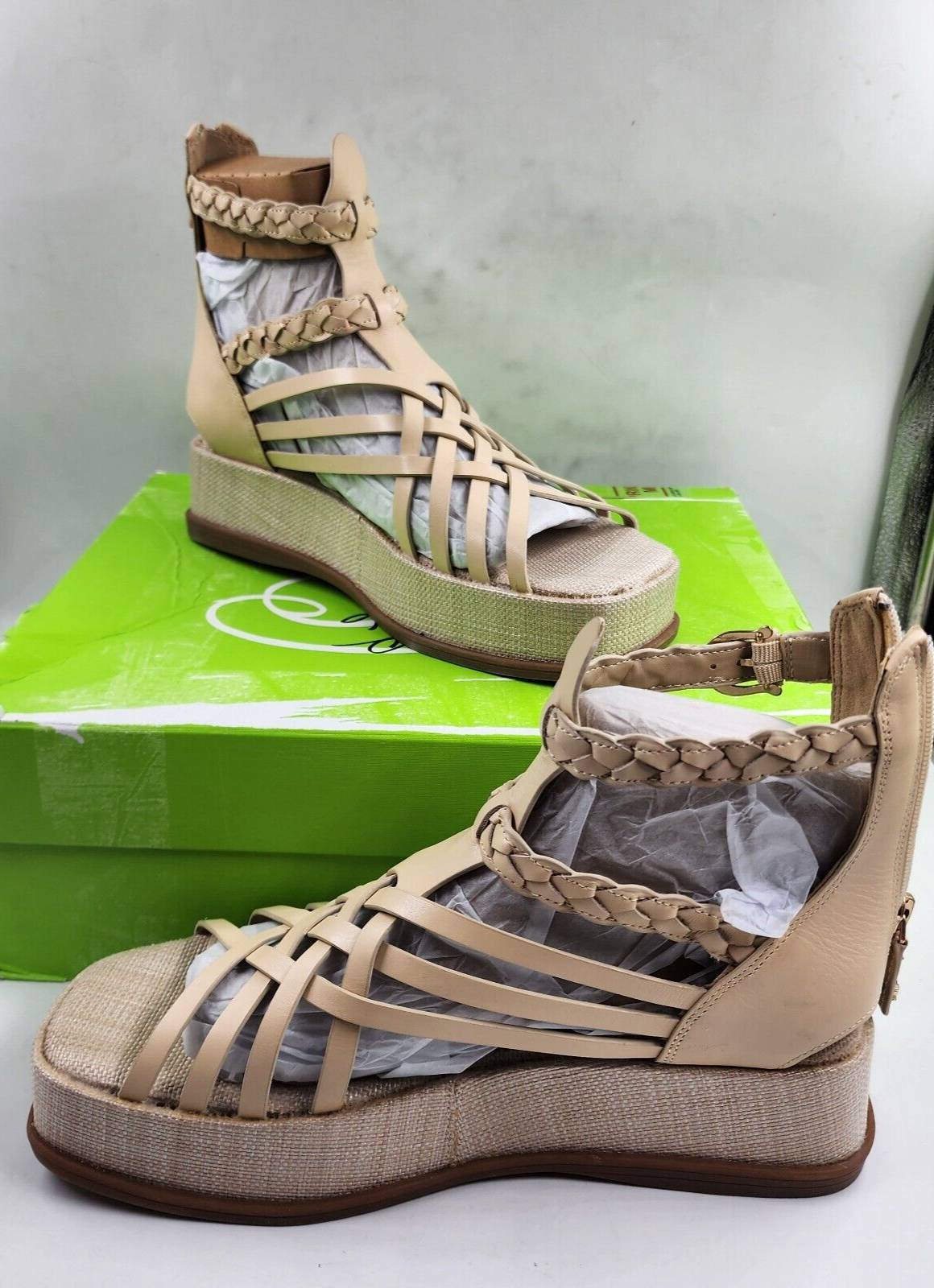 Sam Edelman Nicki Strappy Platform Wedge Sandals Women's 10.5M Beige Ankle Zip - Picture 2 of 18