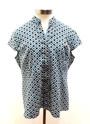 FRED DAVID Petite Women Short Cap Sleeve Button Down Polka Dots Shirt Size PXL