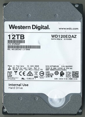 Western Digital WD120EDAZ-11F3RA0 12TB PN:2W10322 US7SAM120 hard drive IU HA500