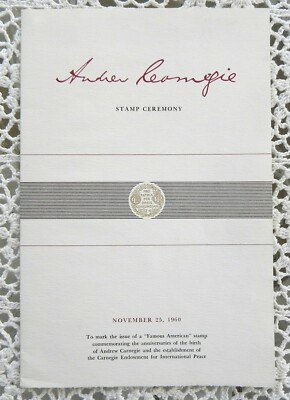 Andrew Carnegie Stamp Ceremony 1960 - Program SIGNED by MARGARET CARNEGIE MILLER