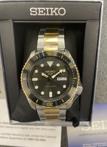 Pre-owned Seiko 5 Prospex Automatic Srpk22 Two-tone Watch With Tag Made In Japan