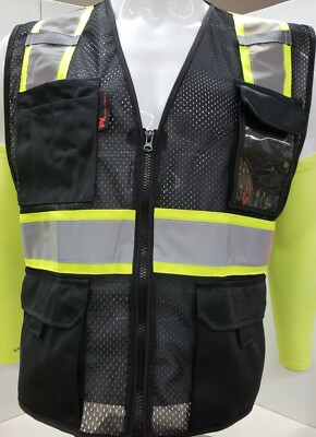Two Tone Hi Visibility Reflective BLACK OR BLUE Safety Vest (X-Small to 2XL)