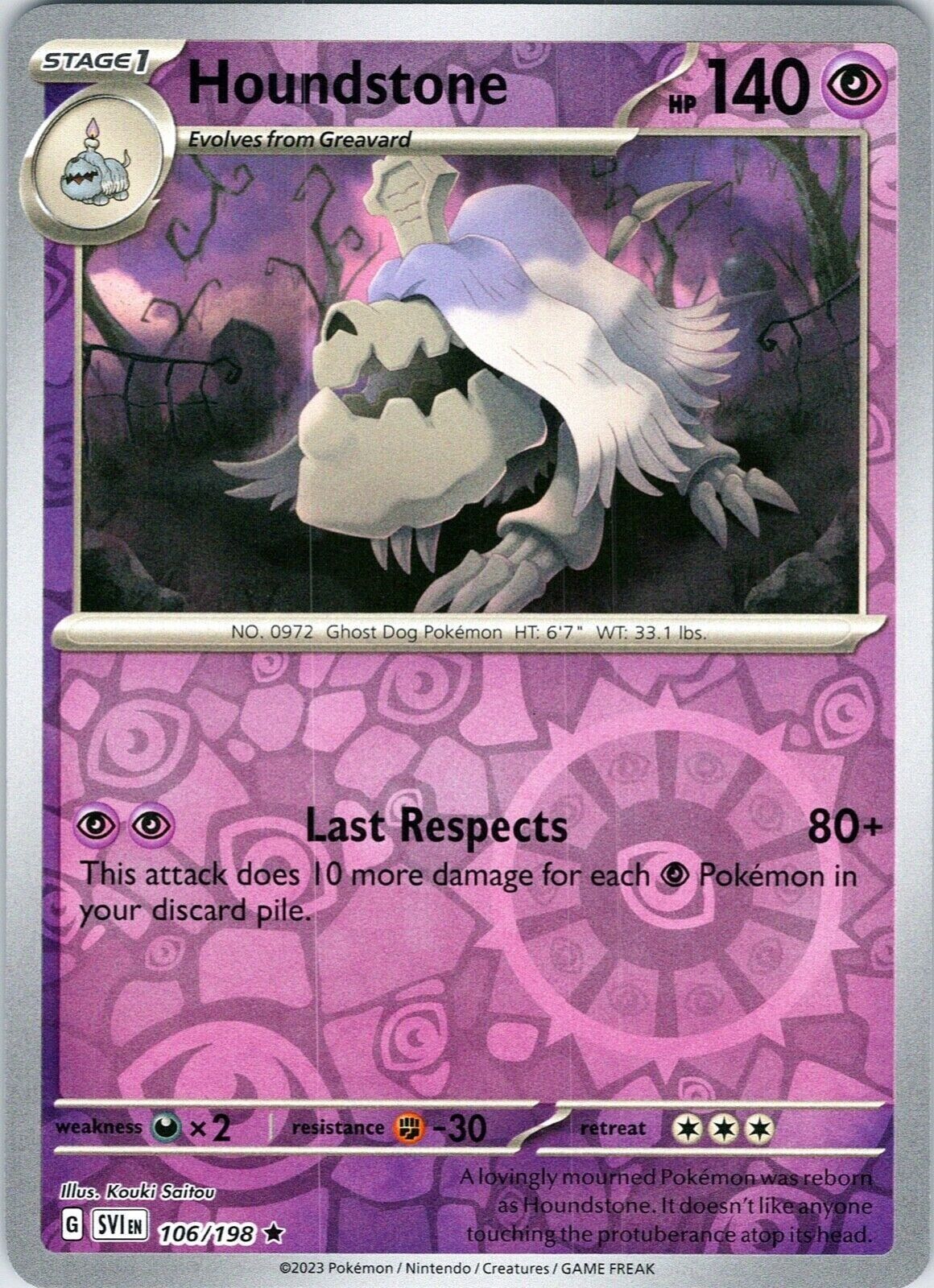 Pokémon - Houndstone - 106/198 - Reverse Holo Rare - Scarlet Pokémon - Houndstone - 106/198 - Reverse Holo Rare - Scarlet