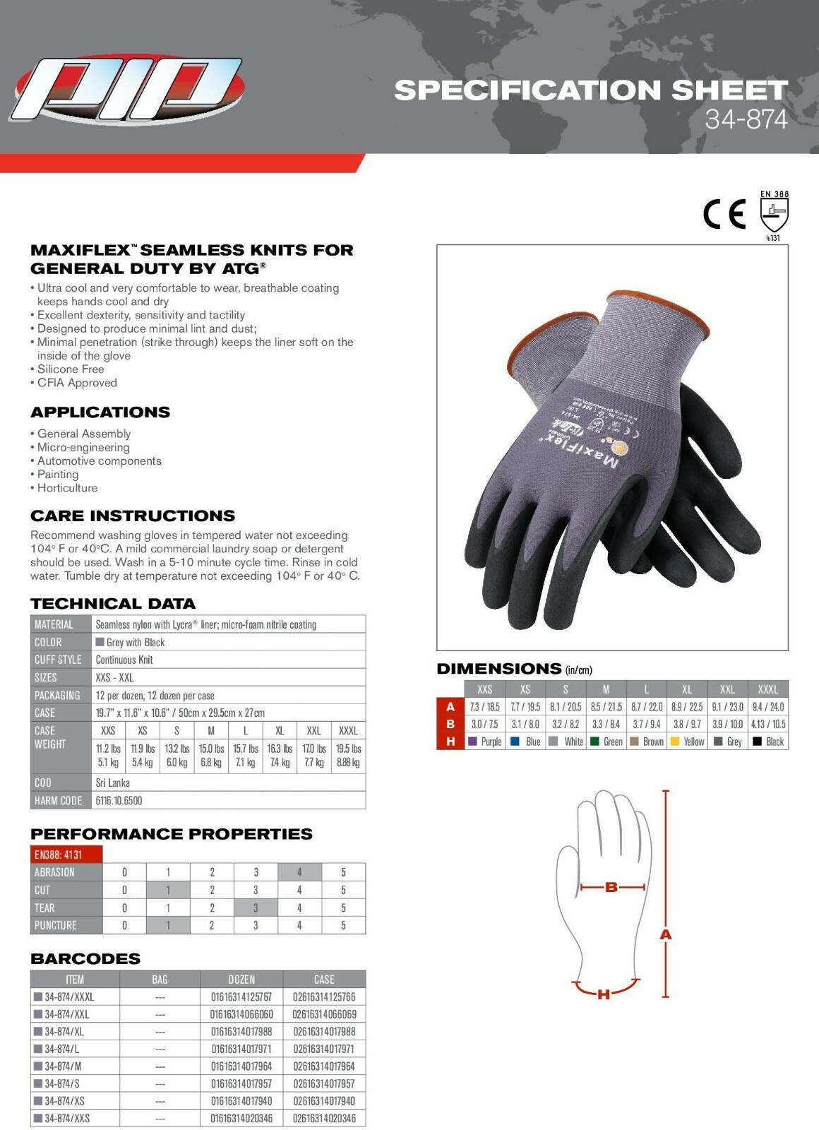 PIP 34-874 MaxiFlex Ultimate Micro Foam Nitrile Grip Coated WORK GLOVES 3 PAIR