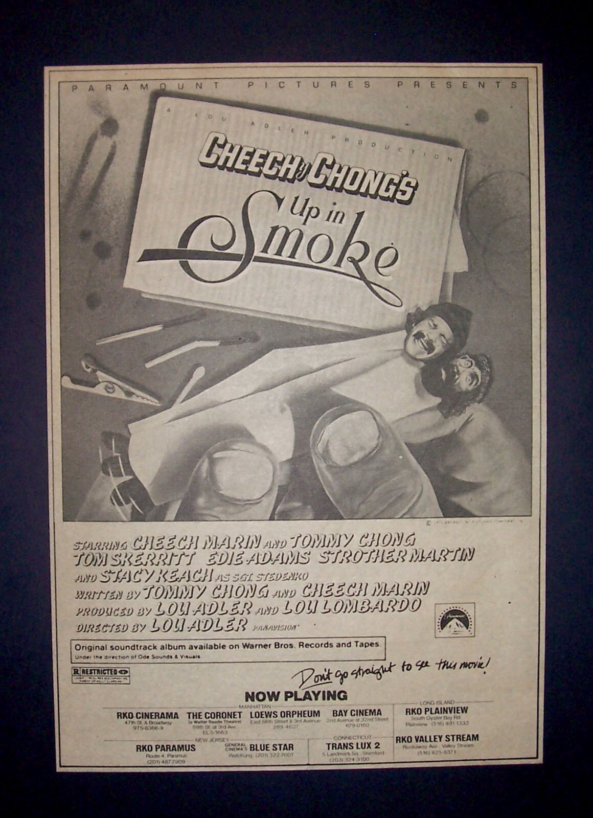 Cheech & Chong Up In Smoke NY Area Opening 1978 Poster Type