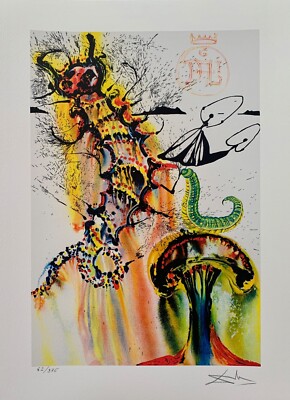 Salvador Dali CATERPILLAR Signed Numbered Giclee 17" x 12" Alice in Wonderland