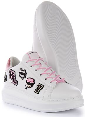 Pre-owned Karl Lagerfeld Versity Patch Womens Sneakers In White Pink Size Us 5