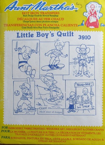 VTG Aunt Marthas 3910 Little Boy's Quilt Cute Blocks Embroidery Transfer Pattern