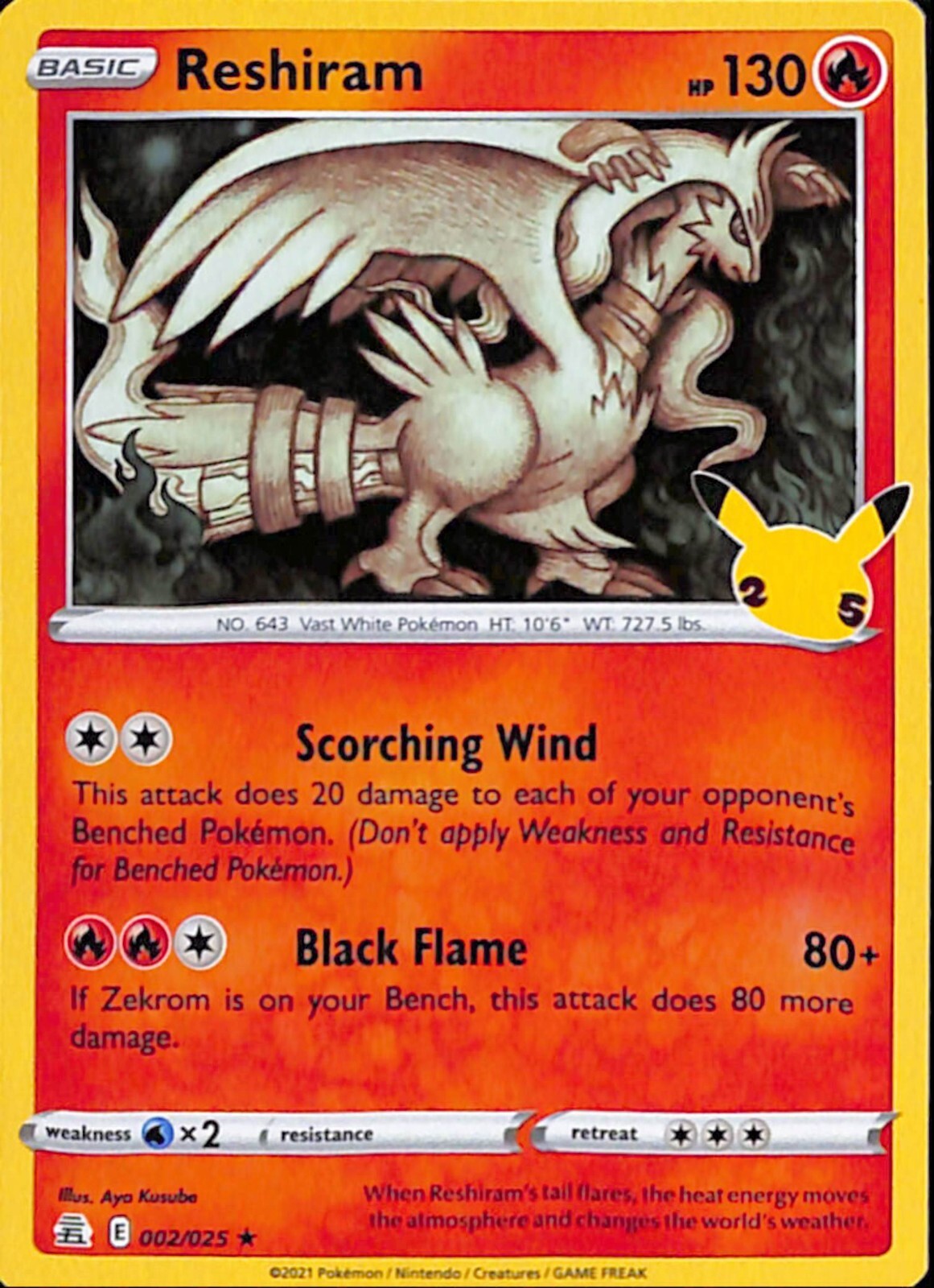 ポケモンカードゲーム Reshiram (25th Anniversary) Pokémon TCG Reshiram 25th Anniversary Celebrations 002/025