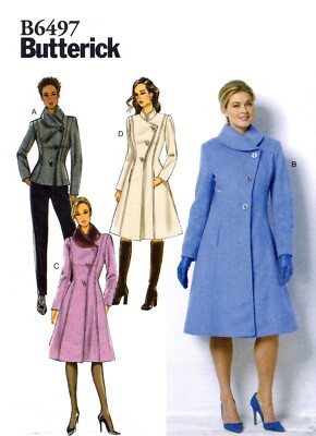 Butterick 6497 Misses' Jacket Coat Asymmetrical w/ Collar Options Sewing Pattern