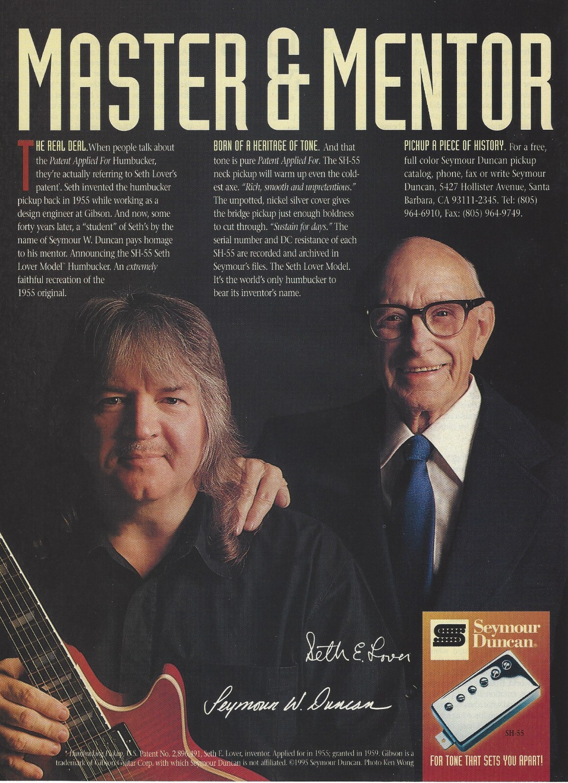 1995 Seymour Duncan Guitar Pickups Seth Lover print ad 90's
