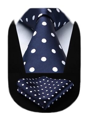 Navy Blue Ties for Men Classic Woven Silk Tie and Pocket Square Formal Busine...