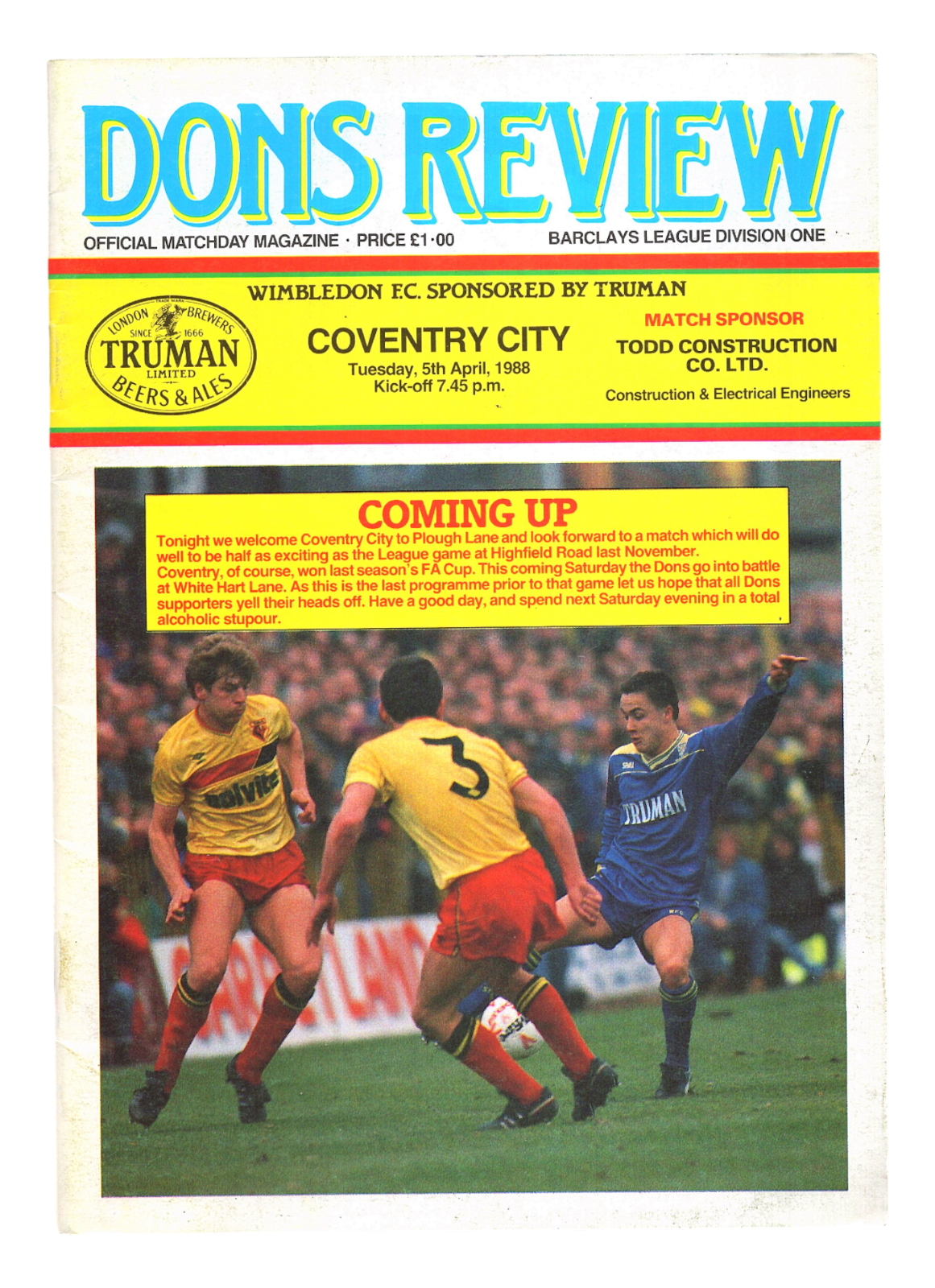 Wimbledon v Coventry City 1987-1988 Division One 05/04/1988