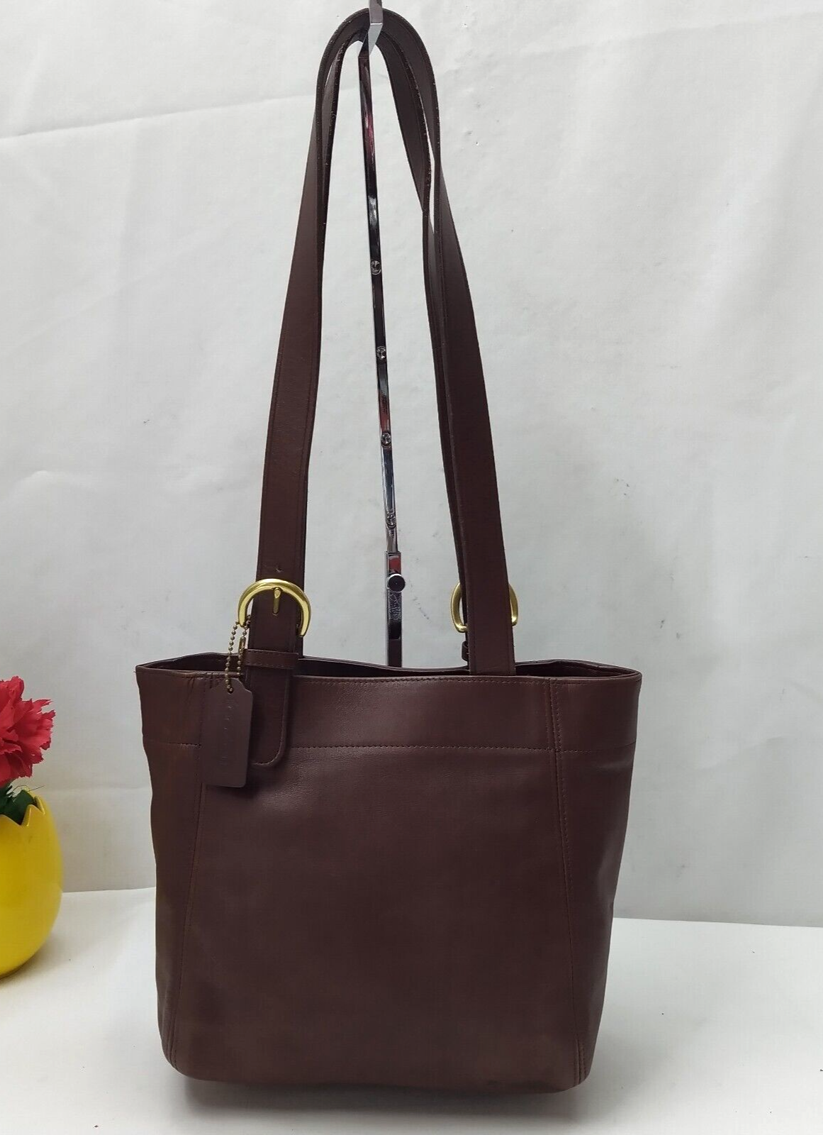 バッグ Old Coach Leather Dark Brown Tote Bag Coach Brown Leather Double Handles Tote Shoulder Bag - Vintage