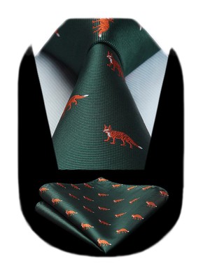 Green Ties for Men Classic Silk Ties and Pocket Square Set Animal Jacquard Wo...