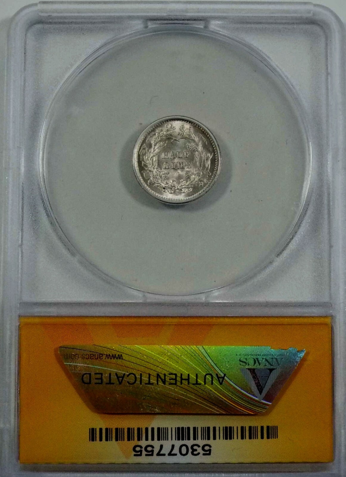 1872 S 5C Liberty seated half dime MM below bow, MS 63 ANACS Very sharp & vivid.