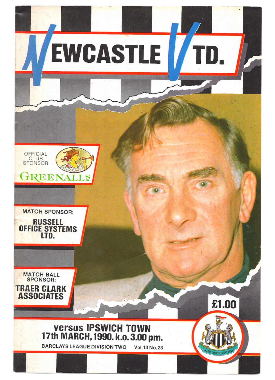 Newcastle United v Ipswich Town 1989-1990 Division Two 17/03/1990