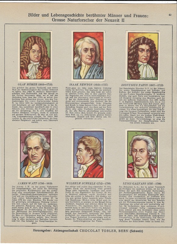 Physicists Sciences Isaac Newton Roemer Papin Watt Scheele Luigi Galvani Tobler 