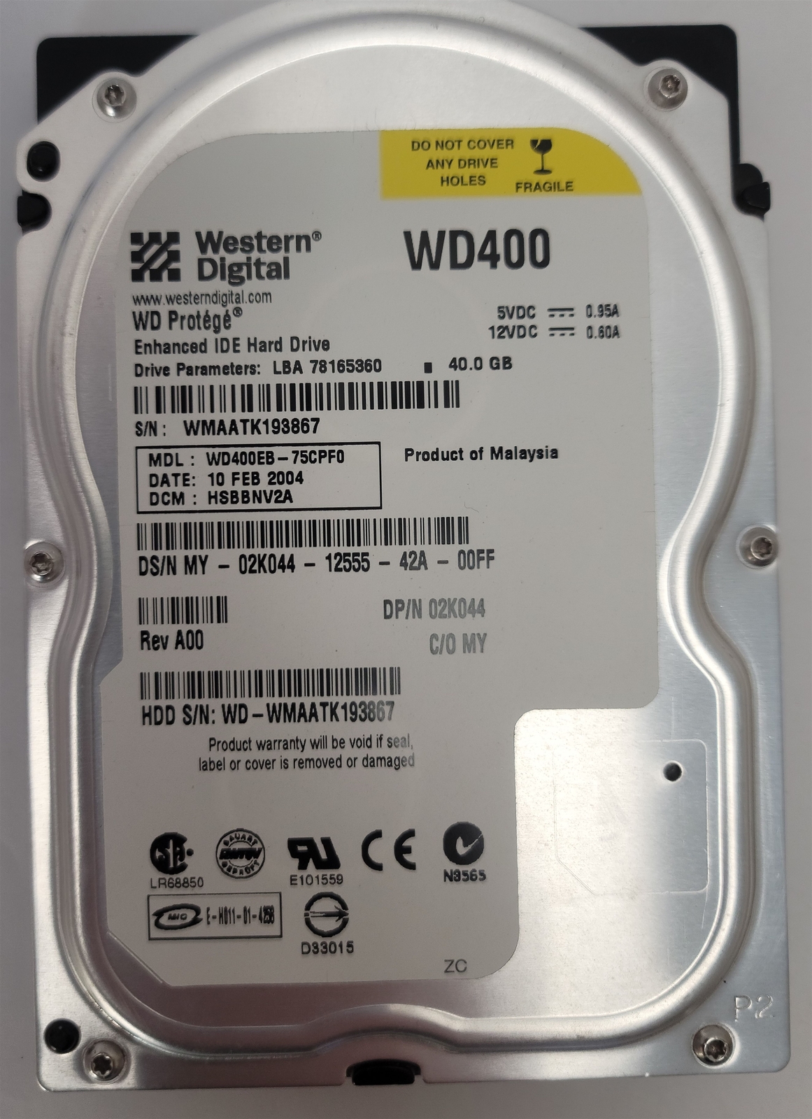 Western Digital WD400E8-75CPF0 HDD, 40 GB , IDE/ATA/ATAPI-5, 3...