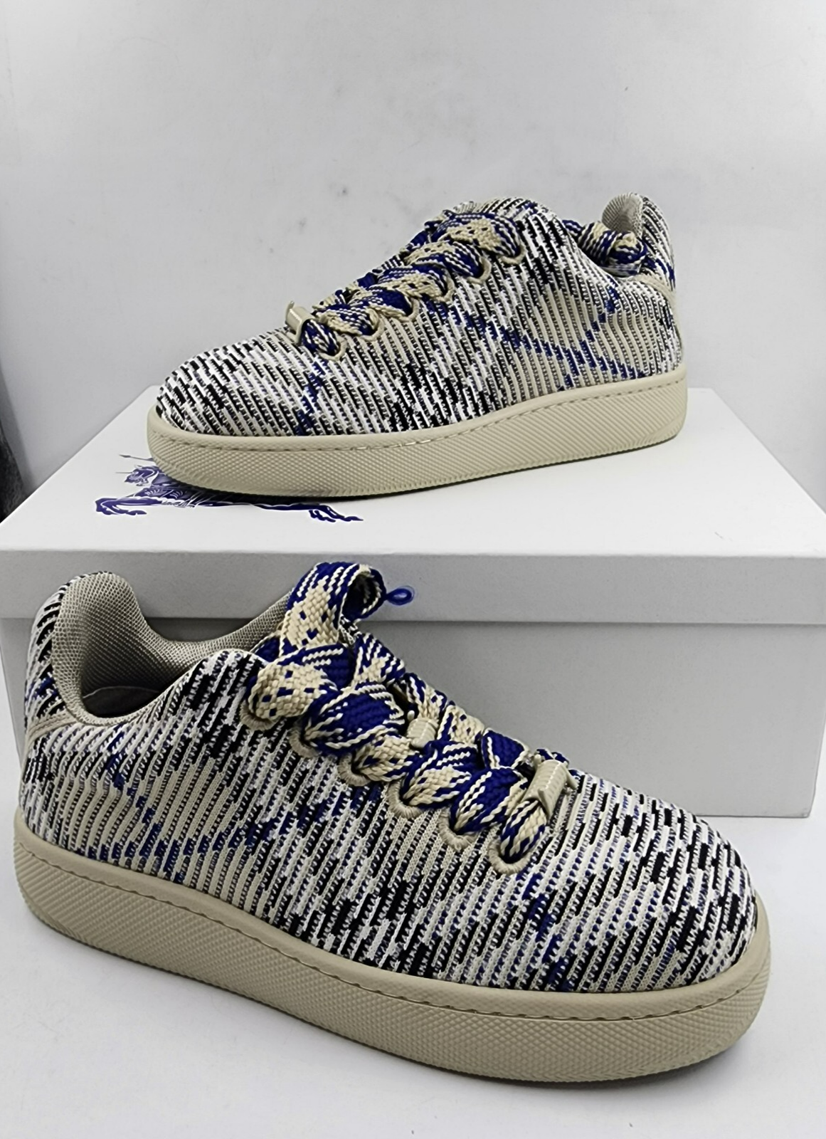 Burberry Check Knit Low Top Sneakers Men's 41/8US Lichen Multi Lace Up Closure - Picture 3 of 19