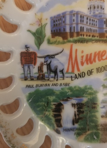 Minnesota Land of 10000 Lakes 1930's Mini Plate Indians rare!