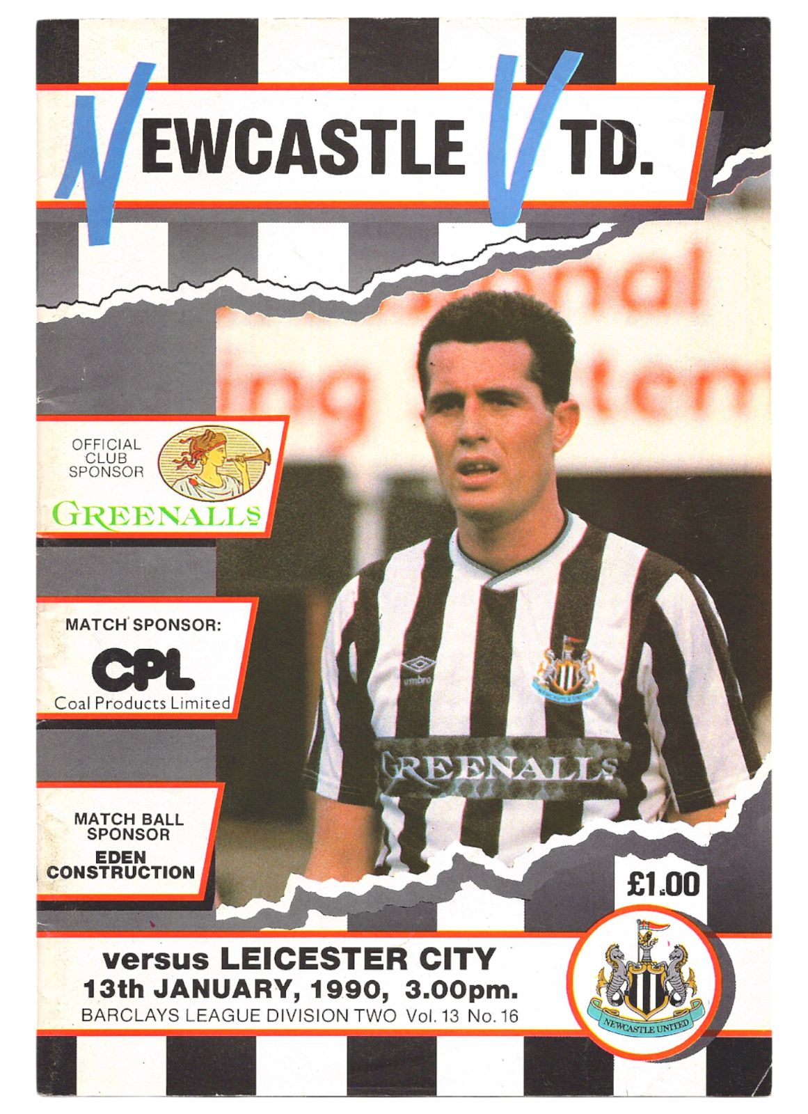 Newcastle United v Leicester City 1989-1990 Division Two 13/01/1990