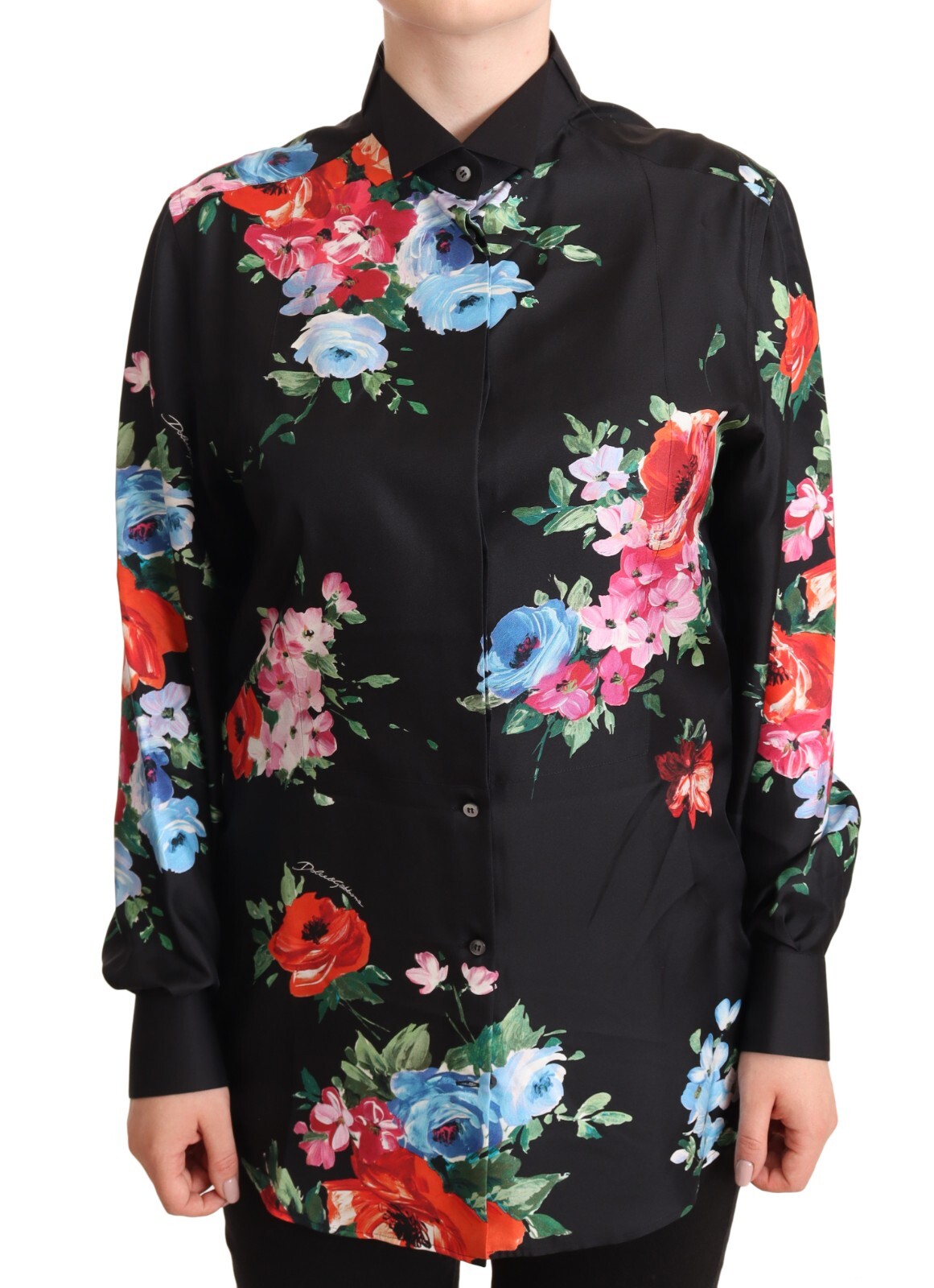 

DOLCE - GABBANA Топ Черная блузка-поло с воротником и цветочным принтом IT42/US8/ Рекомендуемая розничная цена 1200 долларов США, Черный
