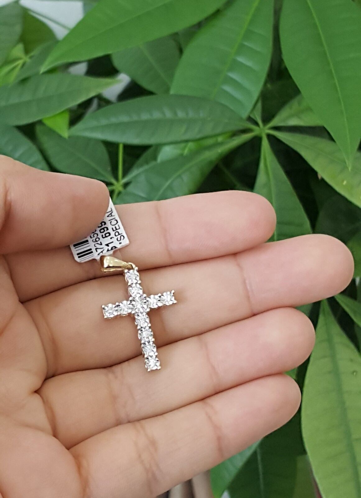 Pre-owned Quality Gold Real Diamond Cross Charm Pendant 10k Yellow Gold 1/6ct Diamond 10kt Men Women