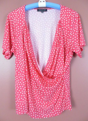 TB08742- NEW JONES NEW YORK Women's Stretch Polyester Wrap Blouse Polka Dot 2X