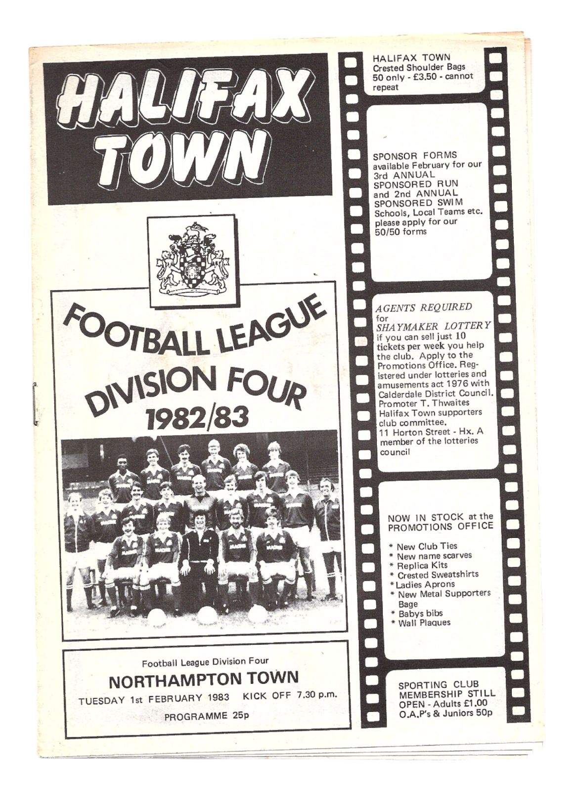 Halifax Town v Northampton Town 1982-1983 Division Four 01/02/1983