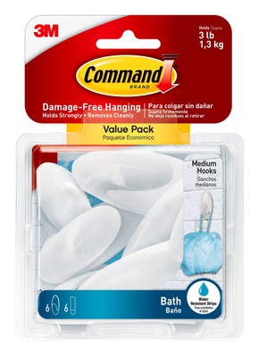 Command Medium Bath Hook Value Pack Frosted 6 Wall Hooks Bathroom Organization
