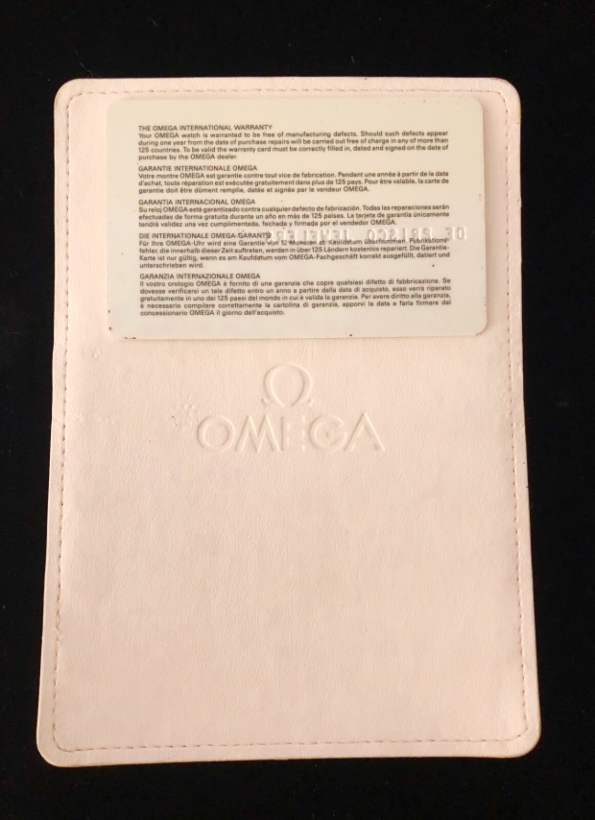 Omega International Warranty Card Open Name Blank w/ Omega Watch Wallet