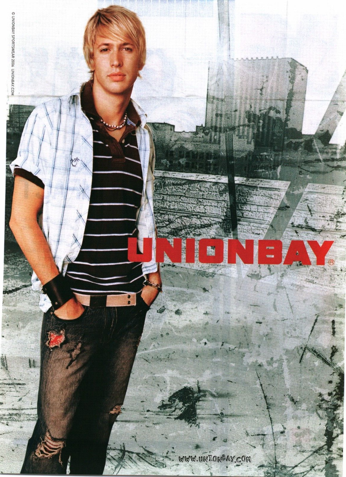 Unionbay Print Ad 2006 Men's Fashion Y2K Distressed Jeans Polo