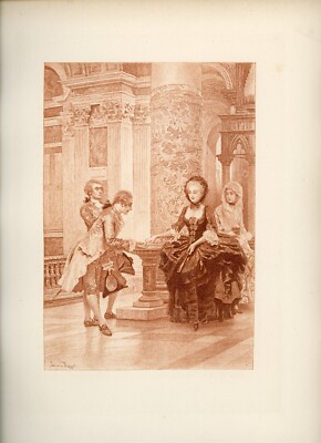 Lithographie : LA RENCONTRE A L'EGLISE. Lucius Rossi, 1888 
