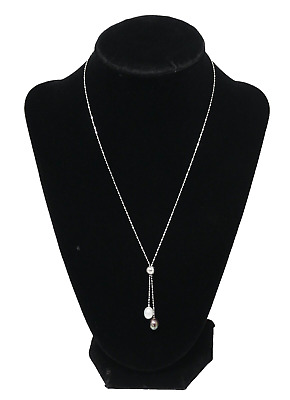 14kt 585 White Gold Chain Necklace with Dangling Pearls