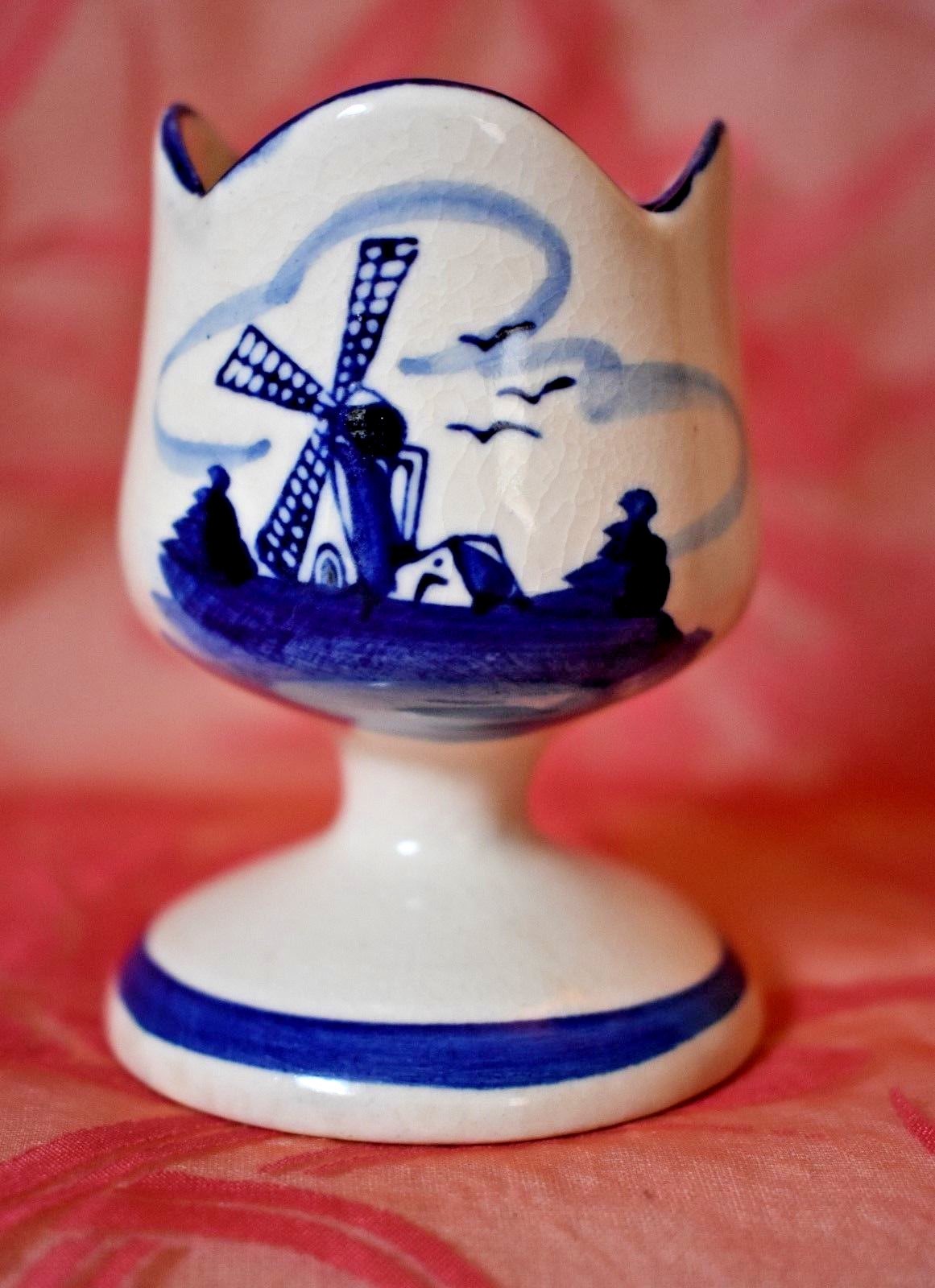 Windmill Egg Cup or Toothpick Holder Scalloped Delft?