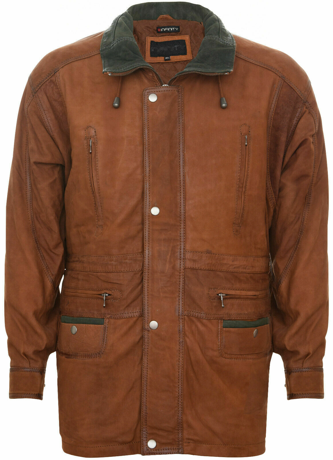 Pre-owned Infinity Leather Men's Classic Tan Rust Soft Supple Suede Buff Overcoat Parka Jacket