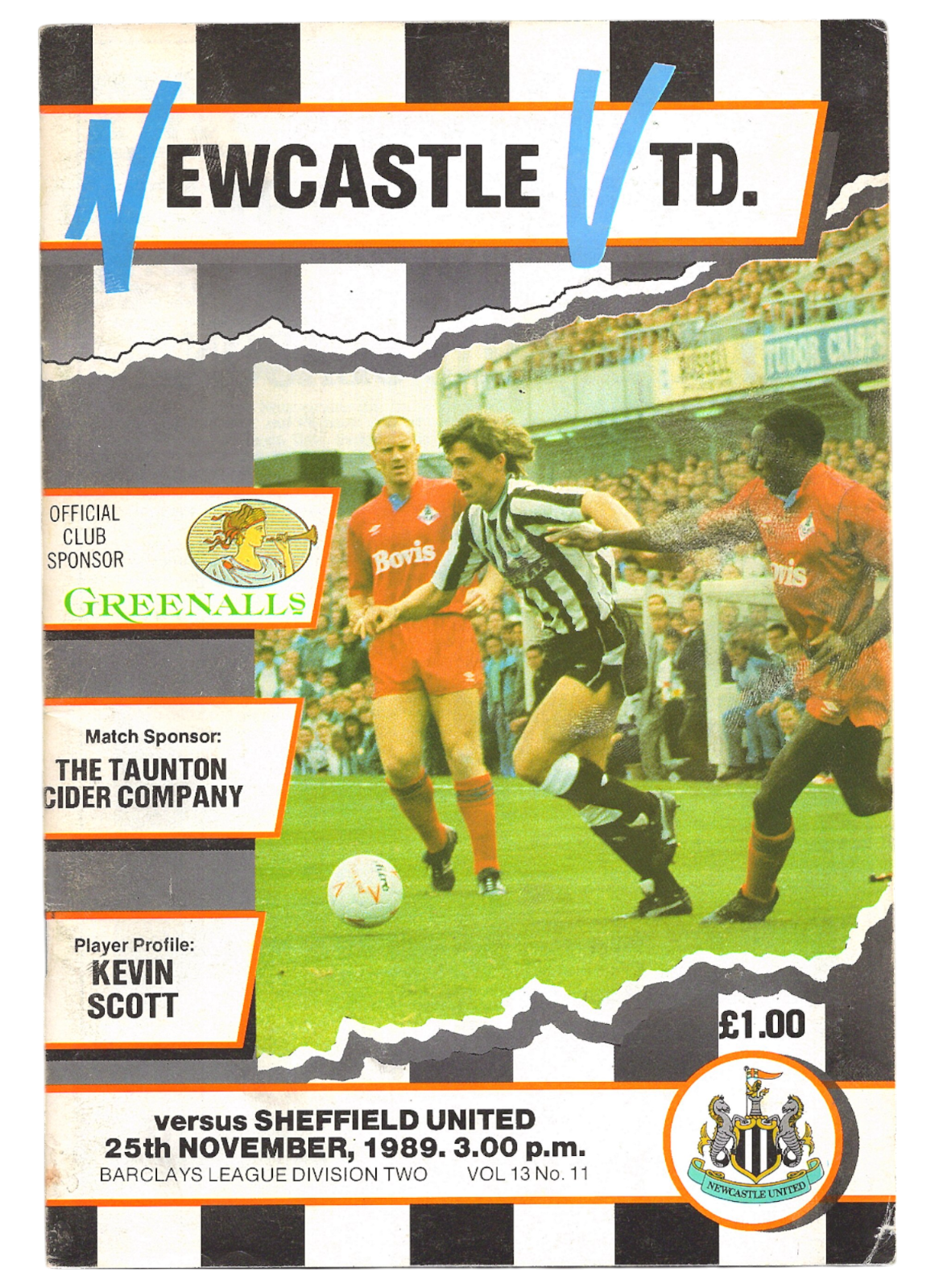 Newcastle United v Sheffield United 1989-1990 Division Two 25/11/1989